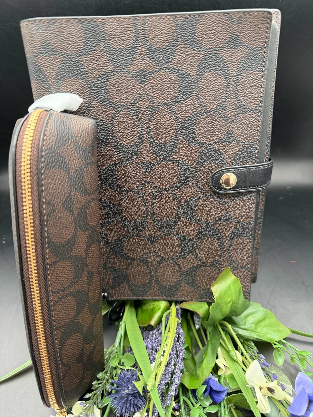 Coach Journal Notebook Cover Set With Case Dark Brown & Black